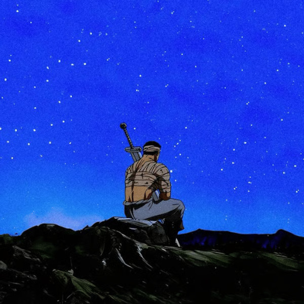 The Lonely Warrior gazing at the stars